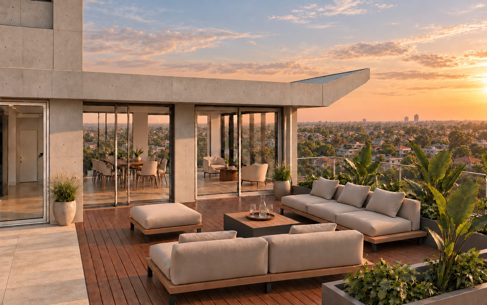Terraza con estar exterior y vista panorámica